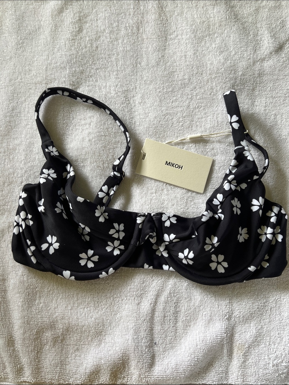 Mikoh Black Bikini Top with White Floral Print